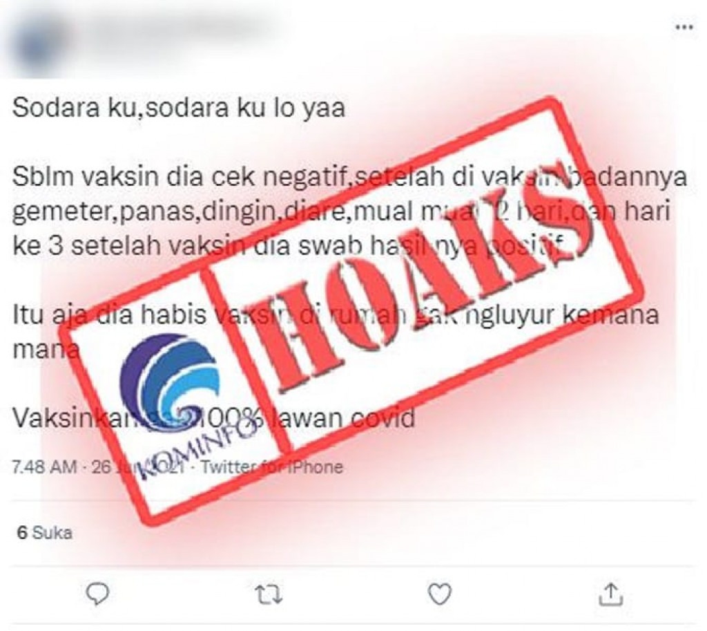 [HOAKS] Setelah Divaksin Bisa Sebabkan Hasil Tes Covid-19 Positif